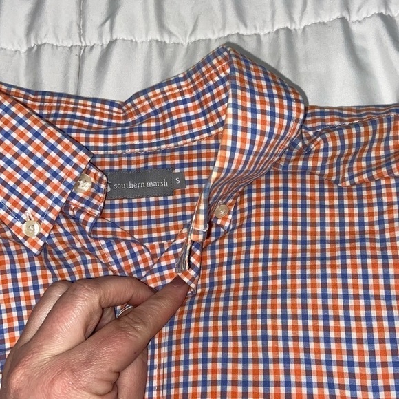 Men's Southern Marsh button up shirt size small orange blue plaid - Picture 2 of 7